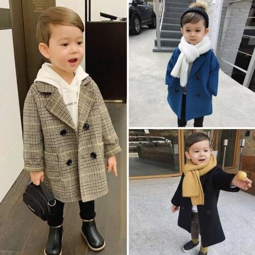 2-7 Years Old Children Clothes Wool Coat for Boys spring Autumn Plus Gentleman Turn Collar Jacket Boy Windbreaker Kids Overcoat
