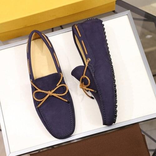 Guangzhou leather 2020 new mens bean shoes bow driving casual shoes