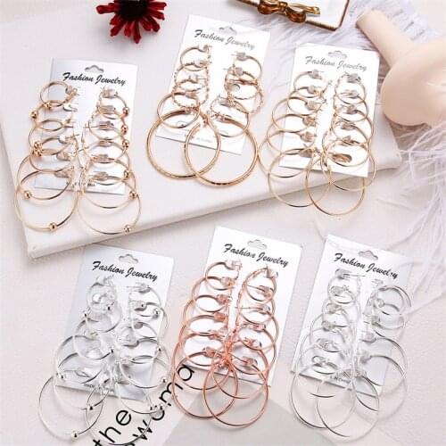 IFMIA 6 Pairs Hoop Earrings Set Big Circle Earring Fashion Jewelry for Women Girls Steampunk Ear Clip Korean Earrings 2019 Punk