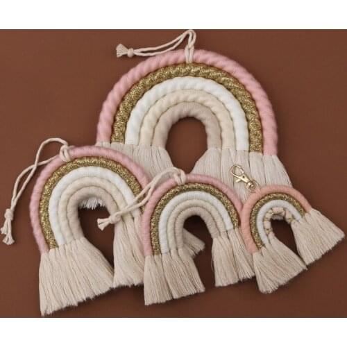 INS-Nordic Style Handmade Woven Rainbow Macrame Tapestry Cotton Rope Wall Hanging Decor Toys Kids Room Decor Party Supplies