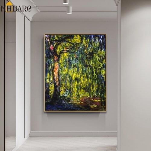 Claude Monet Weeping Willows Impressionistic Style Canvas Print Painting Art Large Size Wall Pictures for Living Room Home Decor