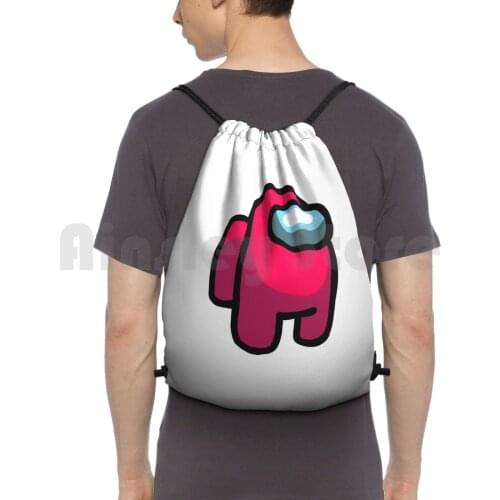Red Backpack Drawstring Bags Gym Bag Waterproof Iosgames Red Cute Adorable Bubbly Games Imposter