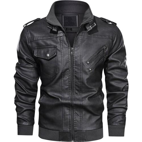 EU Size Mens Leather Jacket Zipper Motorcycle Coat Military Bomber Jacket Man Casual PU Leather Jacket chaqueta cuero hombre