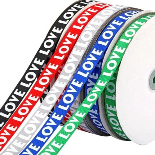 100 Yards/Lot 20mm Webbing Ribbon LOVE Print Ribbed Tape For Pet Collar Lanyard Backpack Strap DIY Handmade Accessories 5 Color