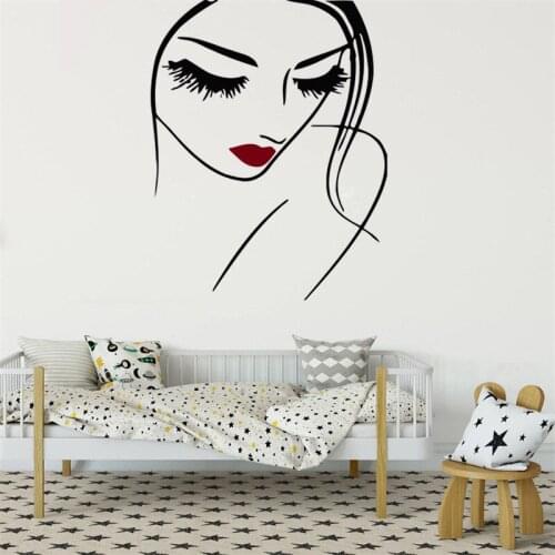Face Makeup Beauty Salon Wall Decal Girls Beautiful Face Sexy Lips Interior Vinyl Modern Design Art Mural Wall Stickers SYY554