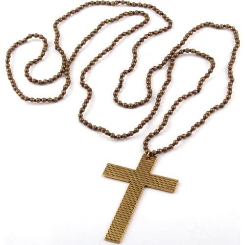 Fashion Handmade mini antique ball knotted with cross Pendant Long Necklace Women Jewelry