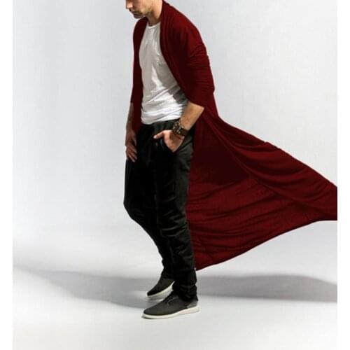 Fashion Men Solid Color Long Sleeve Cardigan Open Front Trench Coat