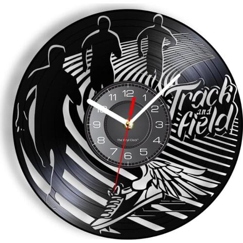 Track and Field Events Laser Cut Longplay Wall Clock Running with Wing-Shoes Wall Watch With LED Illumination Gift For Athletes