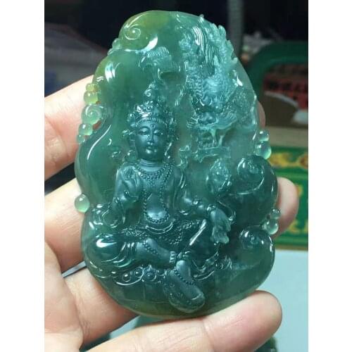 Natural Myanmar jade 7A HandCarved Buddha guan yin jadeite jade green jade pendant jade necklace pendants jewelry necklaces men