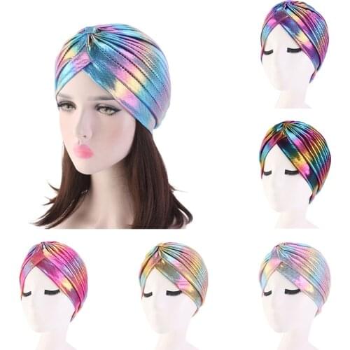 New Colorful Women Muslim Hijab Inner Hijab Caps Laser Silky Cross Turban Headband Headwrap Women Muslim Hijab Scarf Headscarf