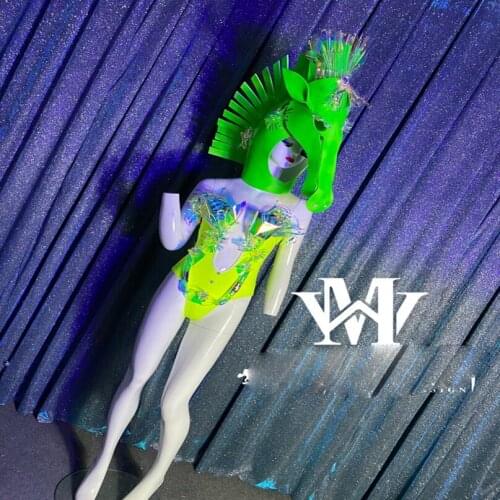 Nightclub bar performance wear Sexy green horse head stage show costume