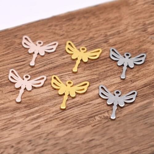 20 pcs Gold tone stainless steel Dragonfly Pendant Jewelry Findings charms Accessories DIY Pendant Necklace Making Wholesale