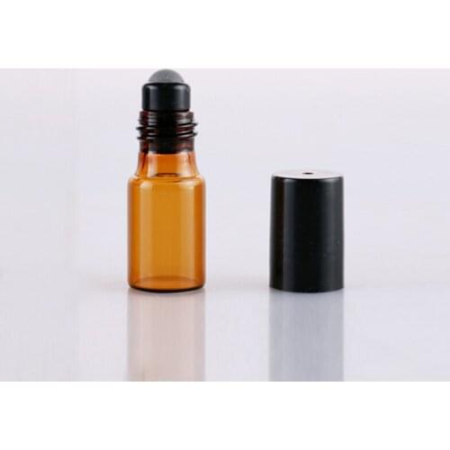 Wholesale 100Pieces/Lot 3ML Portable Amber Roll On Glass Refillable Perfume Bottle Empty Essential Oil Case With Plastic Cap