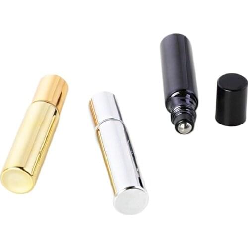 Empty 5ml 10ml Essential Oil Roller Bottles UV Glass Gold Silver Cosmetic Refillable Travel Roll On Bottles For Essential Oil