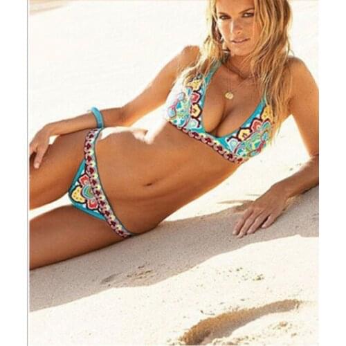 Retro Bikini Sets Women Sexy Backless Bandage Swimsuit Halter Top Swimwear Brazilian Bathing Suit Summer Beachwear Biquini