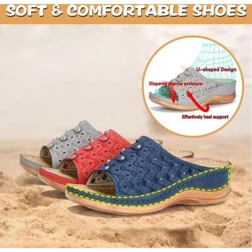 Women Open Toe Breathable Pu Anti-slip Beach Sandals Hollow Out Slipper Loafers Lady Thick Bottom Wedges Sandal Shoes Female