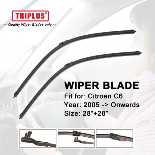 Wiper Blade for Citroen C6 (2005-Onwards) 1set 28"+28",Flat Aero Beam Windscreen Wiper Frameless Soft Boneless Wiper Blades