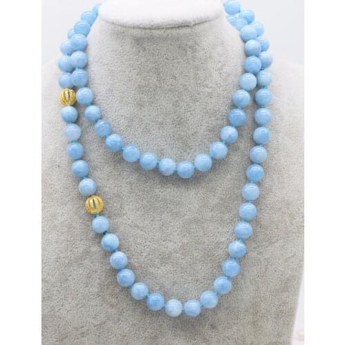 Blue jade 10mm round long necklace 30inch wholesale beads FPPJ for woman gift 2019