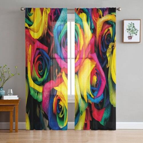 Romantic Rose Flower Window Treatment Tulle Modern Sheer Curtains for Kitchen Living Room the Bedroom Curtains Decoration