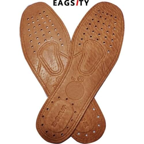 EAGSITY Genuine Cow leather insole breathable soft anti-odor casual shoes mens insole absorb sweat for men or women