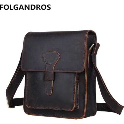 Fashion genuine leather shoulder bag men vintage messenger crossbody bags crazy horse leather durable versatile satchels bolsa