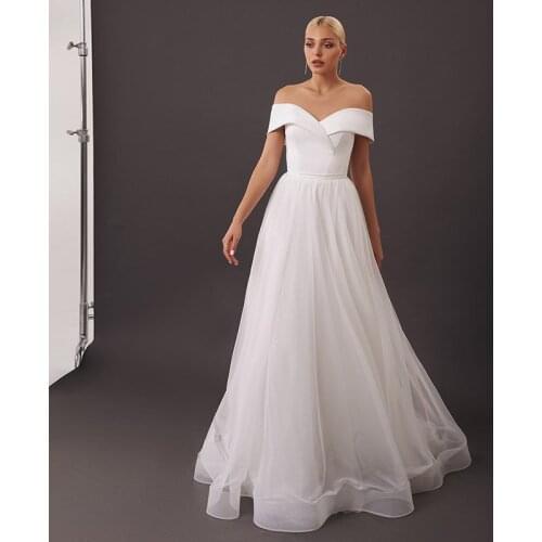 Vestido De Noiva Elegant Wedding Dress Off-the-shoulder A-line Bridal Dresses V-neck Organza Short Sleeve Lace Up Bridal Gowns