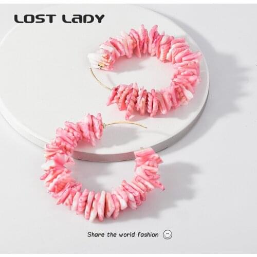 Lost Lady Vintage Natural Shell Hoop Earrings Multicolor Exquisite Statement Earrings for Women Party Jewelry Wholesale