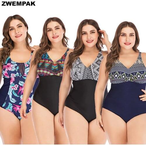 2019 Women Print Bodysuits Big Size 3XL 4XL One Piece Swimsuit Large Swimwear Female Beachwear Biquini NEW Bathing Suit 5XL