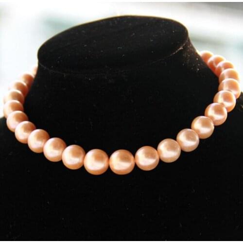 Jewelry Pearl Necklace 100% Genuine 11-12mm natural pearl necklace round light pink womens nekalce Free Shipping