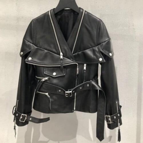 Women Coat Natural 100% Sheepskin Winter Fashion Sheepskin Genuine Leather Windcoat Female Outwear H916