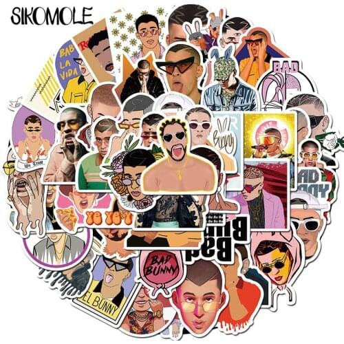 50PCS Hot Puerto Rican Singer Bad Bunny Stickers PVC For Stationery Skateboard Laptop Guitar Bike Cool Decals Stickers F5