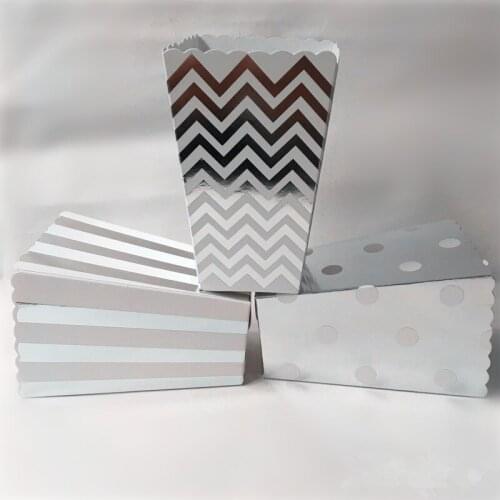 24pcs/lot Golden/Silver Wedding Popcorn Cup Box Happy Birthday Party Candy Box For Kids Favor Gift