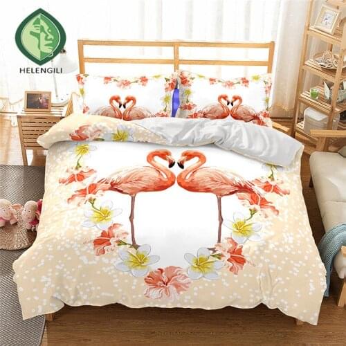 HELENGILI 3D Bedding set Flamingo Print Duvet cover set lifelike bedclothes with pillowcase bed set home Textiles #2-02