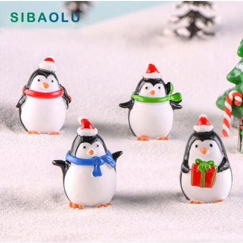 4pcs Christmas Penguin figurine cartoon Animal Model landscape Resin Craft home miniature fairy garden decoration accessories