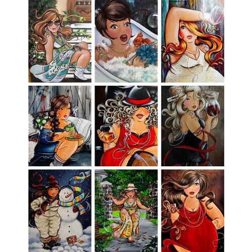 Full Square Diamond Embroidery Sexy Ladies 5D DIY Diamond Painting Cartoon Fat Lady Cross Stitch Mosaic Picture Home Decor Sale