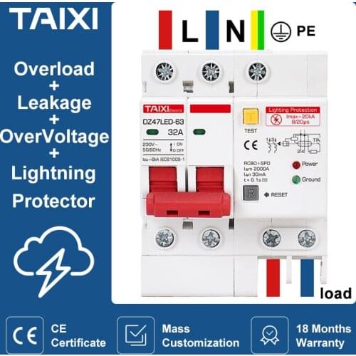 SPD Residual Current Circuit Breaker With Overload Overvoltage RCBO RCCB With Lightning Protection MCB Leakage protector