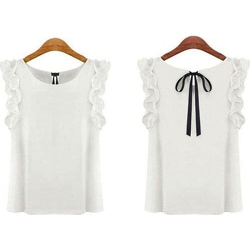 Women Blouses Butterfly Short Sleeves Shirt Summer Bow Lace Up Solid Female Tops Ruffle Pullover Vintage Blusa