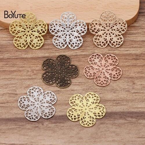 BoYuTe (100 Pieces/Lot) 25MM Flower Filigree Findings Metal Brass Diy Hand Made Hair Jewelry Accessories Wholesale