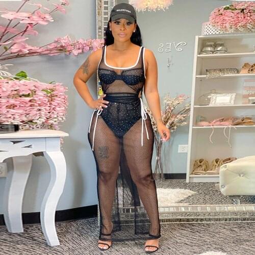 Black Sheer Mesh Perspective Long Party Dress Women Square Collar Sleeveless Stretchy Dresses Summer Vestido Without Underwear