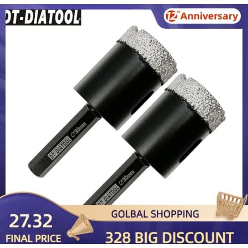 DT-DIATOOL 2pcs Dia30mm Dry Vacuum Brazed Hexagon Shank Diamond Drill Core Bit Granite Marble Hole Saw Ceramic Tile Drilling Bit