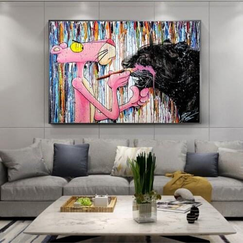 Graffiti Street Art Pink Panther Posters and Prints Wall Colourful Leopard Canvas Painting Picture for Living Room Home Decor