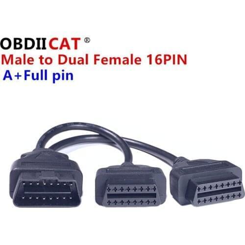 50/100PCS OBDIICAT 16Pin OBD 2 Splitter Adapter Extension Cable Male to Dual Female Y Connector 16 Pin
