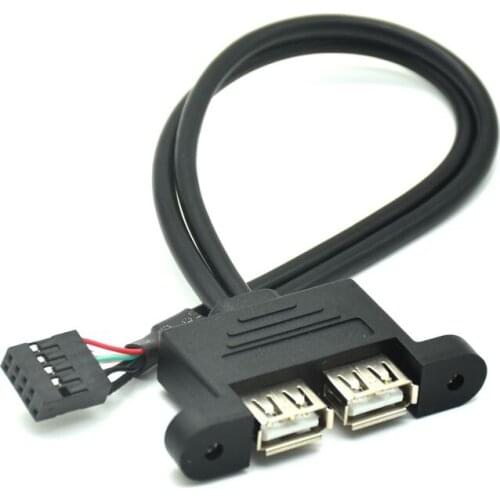 1pcs 30cm/50cm Motherboard Internal 9pin to Dual Port USB 2.0 A Female Screw Lock Panel Mount Cable Extension Cable Adapter 1M