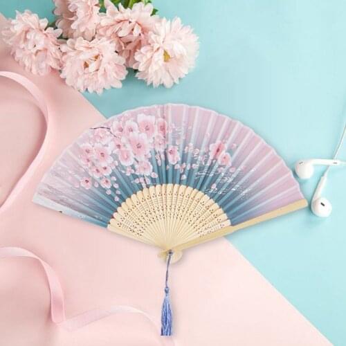 Chinese Japanese Pattern Art Craft Gift Home Decoration Vintage Style Silk Folding Fan Ornaments Dance Hand Fan