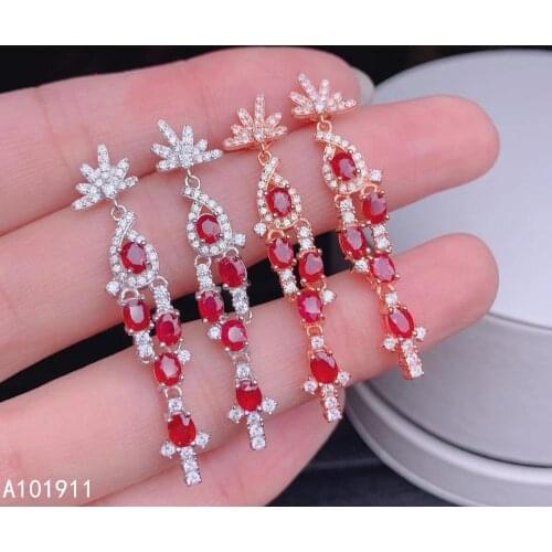 KJJEAXCMY fine jewelry 925 sterling silver inlaid Natural ruby popular cute Womens Stud earrings support detection classic