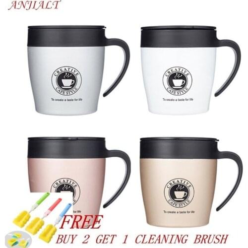 ANJIALT 330ML Coffee Mug Thermos Stainless Steel Tumbler Insulated Cup With Handle Lid And Mixing Spoon Office Car Vacuum Mugs
