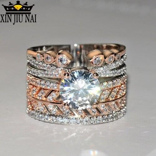 2019 New 925S Silver 24K Rose Gold Big Band Rings with Bling Zircon Stone for Women Wedding Exaggeration Fashion Jewelry