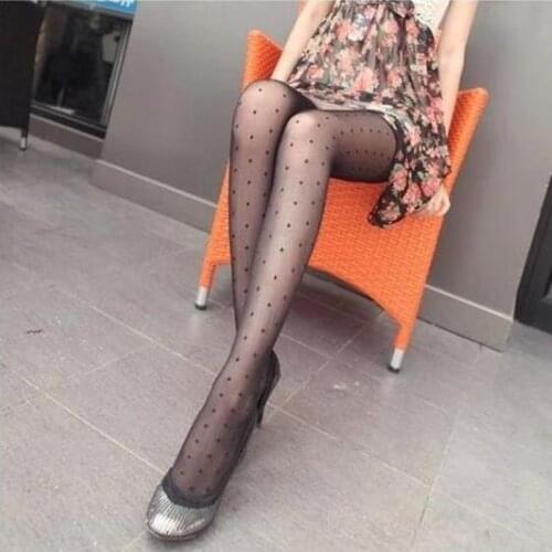 Women Sexy Tights Small Black Dot Silk Stockings Thin Lady Vintage Stockings Pantyhose For Female Hosiery