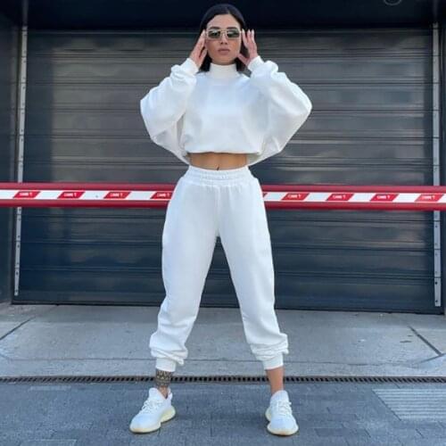2021 Autumn Women Sportsuit Tracksuit Matching Set Loose Solid Color Streetwear Pants Suit Clothes For Women Outfit