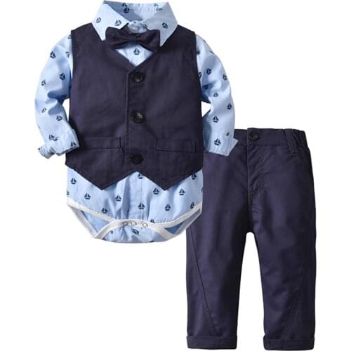 Suit Vest For Baby Boy Romper Pants With Bow Tie Party Clothes Suits Infant Newborn Boys Outfit 3 6 9 18 24 M